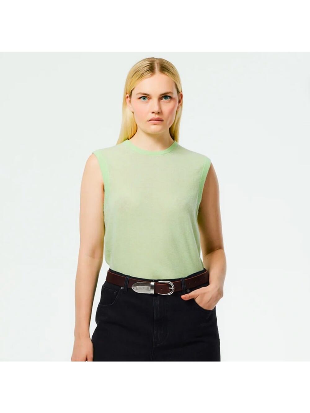 Tibi‎ Skinlike Mercerized Wool Sleeveless Sweater Sz XL